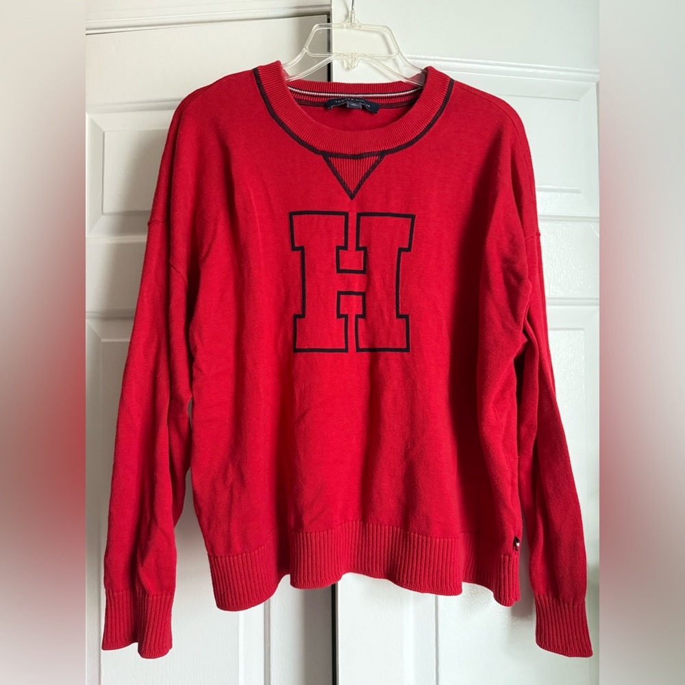 Tommy Hilfiger Initial varsity crew neck sweater sz M Preppy Sportswear Academia